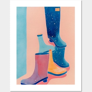 Idle Wellies Watercolor Painting Design Posters and Art